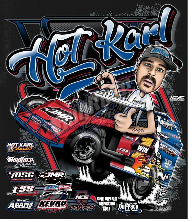 Custom legend car racing shirt - Joshua Wiest number 28 on blue shirt