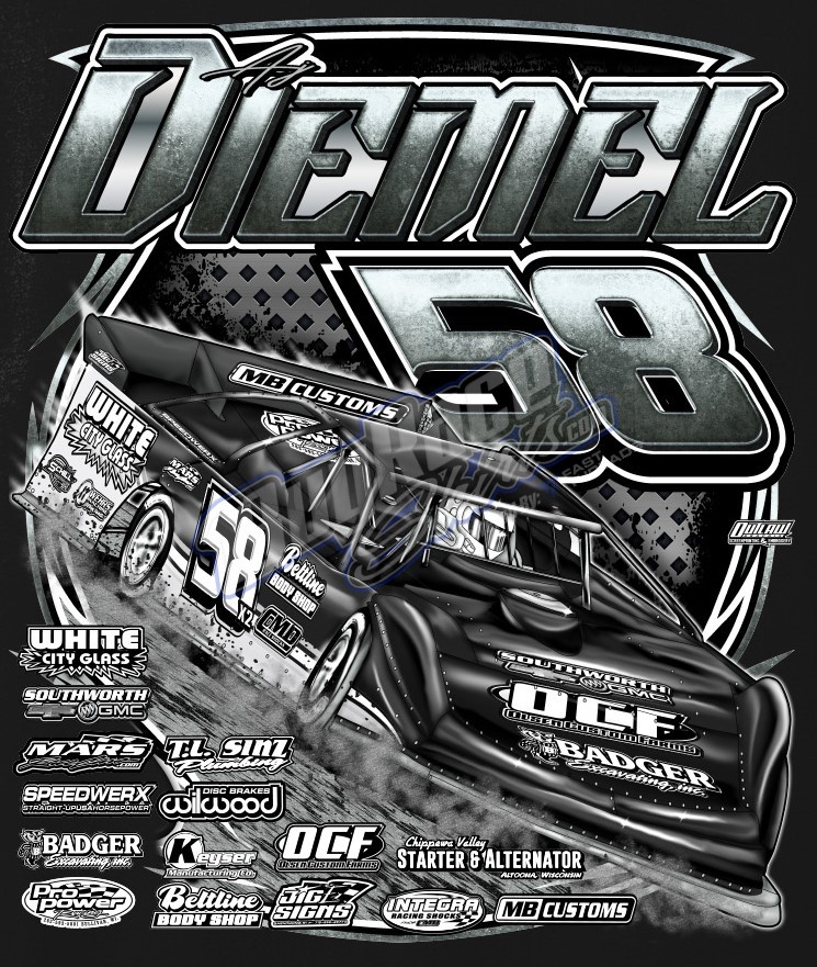 Custom dirt late model shirt design - A.J. Diemel number 58