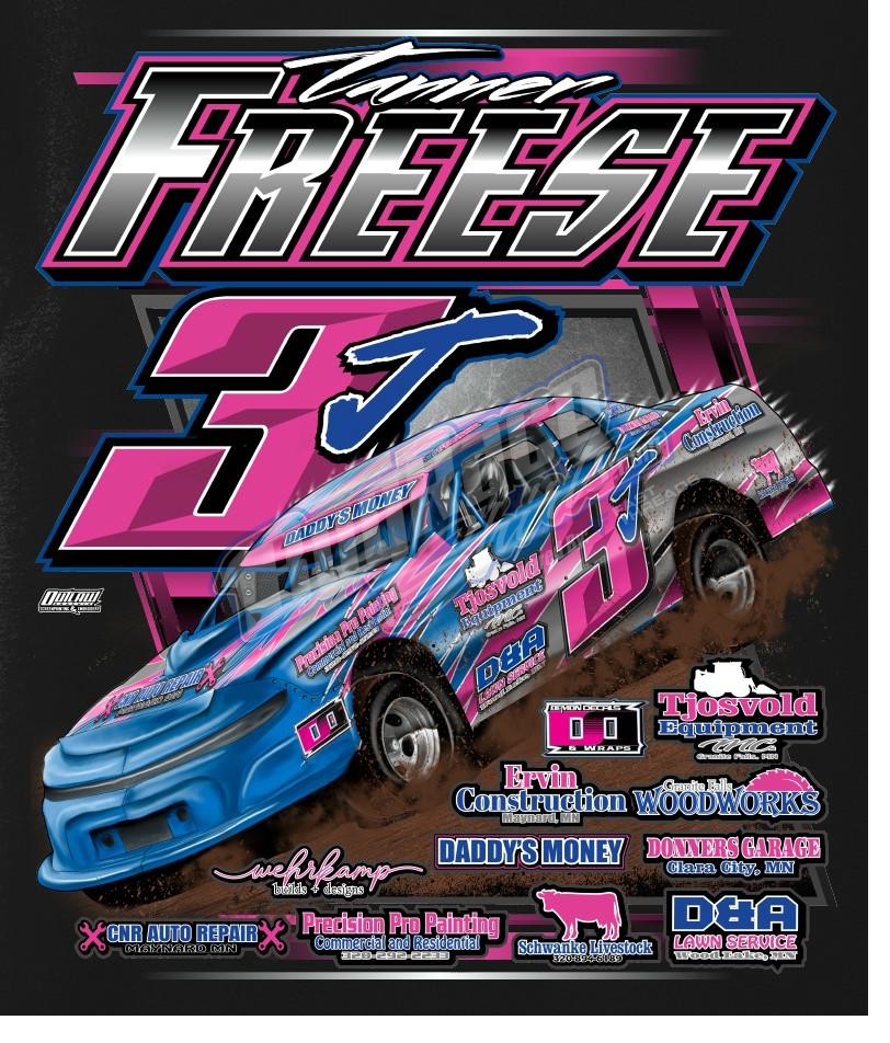 Custom dirt stock car shirt design - Tanner Freese number 3T