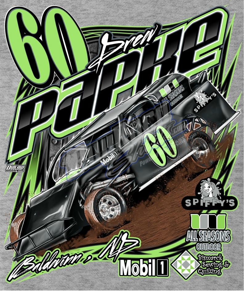 Custom dirt late model shirt design - James Trantina number 19X green and black