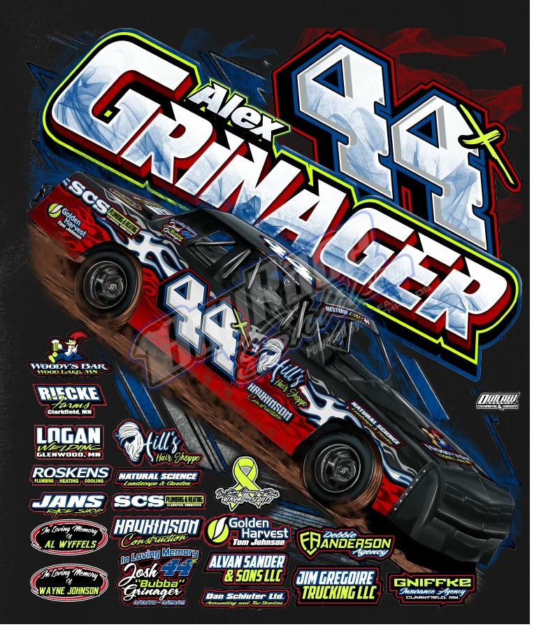 Custom dirt modified shirt design - Drew Papke number 60 green and black Baldwin ND