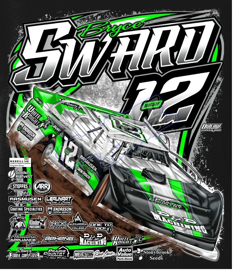 Custom dirt late model shirt design - Bryce Sward Dash 12 green and black
