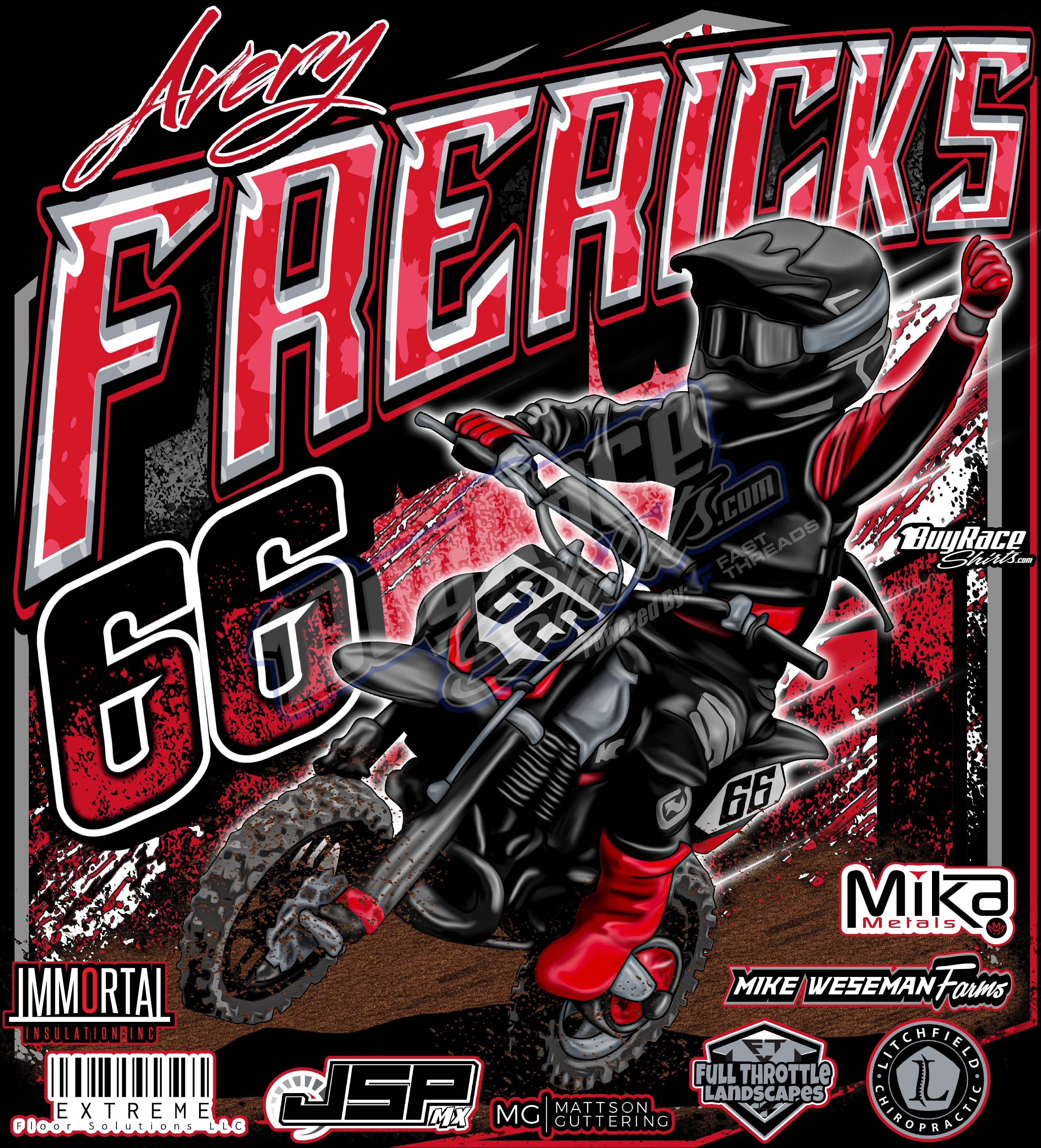 Custom motocross dirt bike shirt design - Avery Frericks number 66