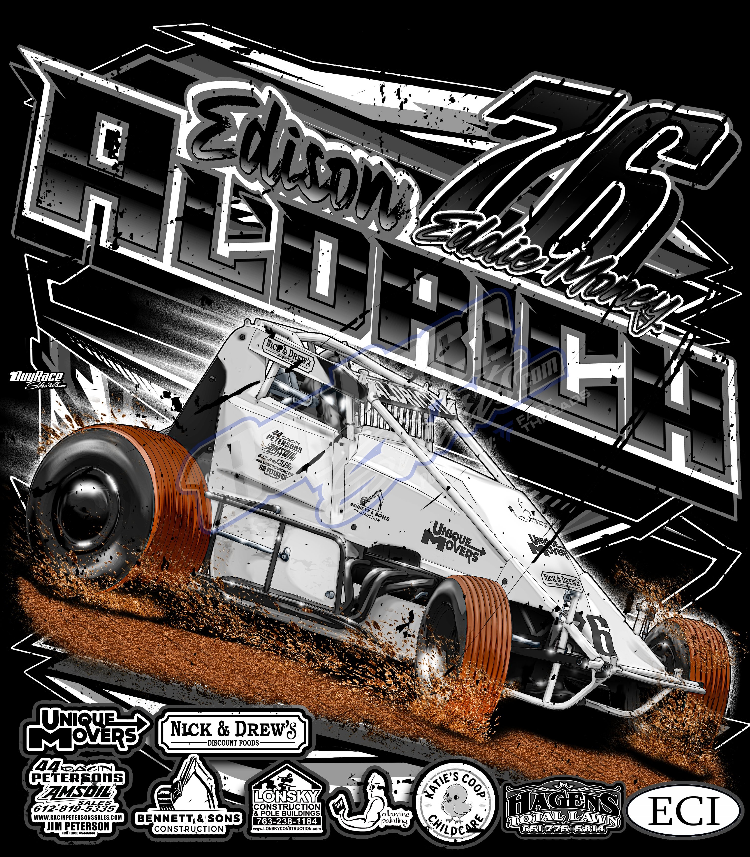 Custom non-wing sprint car shirt design - Edison Aldrich number 76