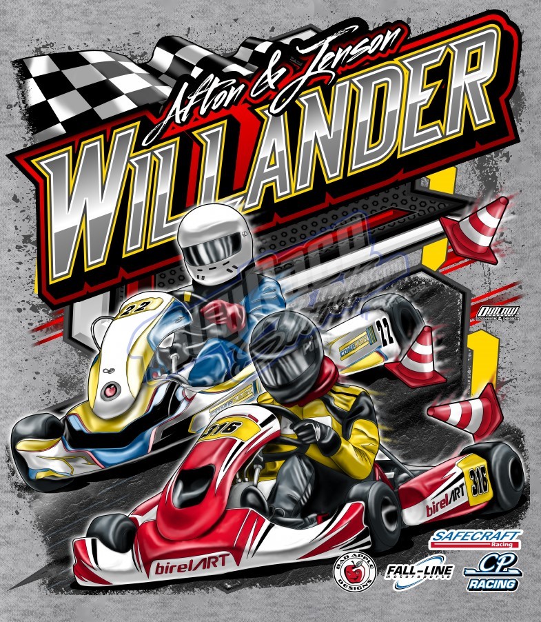 Custom winged go-kart racing shirt design