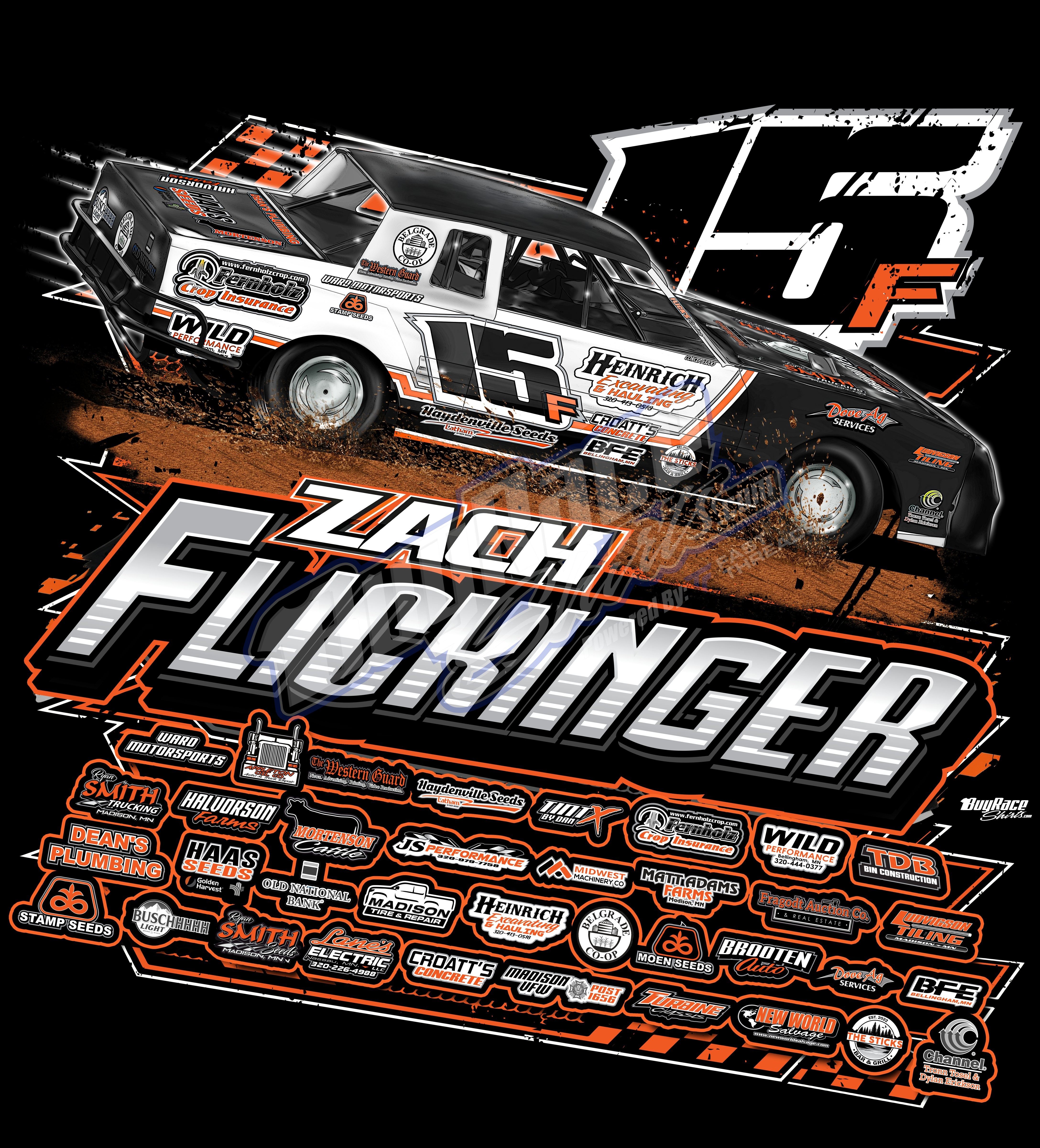 Custom WISSOTA street stock shirt design - Zach Flickinger number 15F